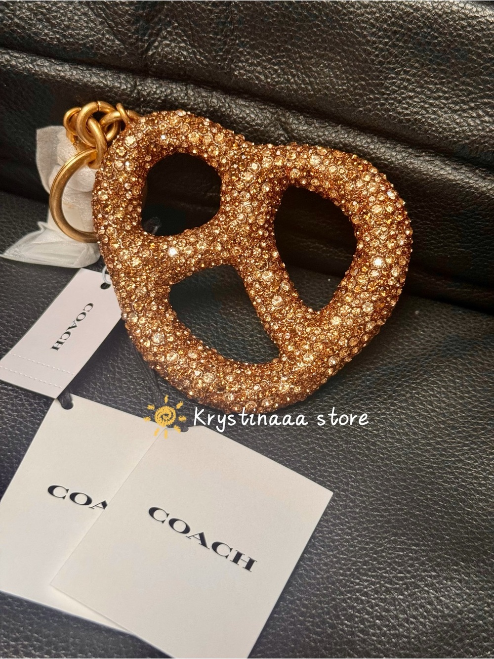 NWT Coach Large Crystal Pretzel Bag Charm CCY89 Fast Shipping! - Picture 3 of 9